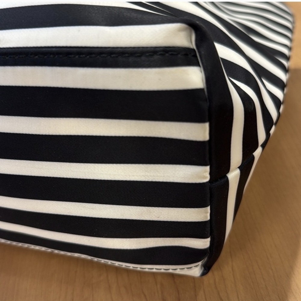NWT Kate Spade ♠️ Classic Nylon Black and White Striped Catie Tote Bag - Picture 5 of 8